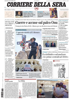 Prima pagina Corriere della Sera di oggi - Quotidiano nazionale