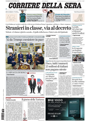 Prima pagina Corriere della Sera di oggi - Quotidiano nazionale