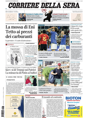 Prima pagina Corriere della Sera di oggi - Quotidiano nazionale