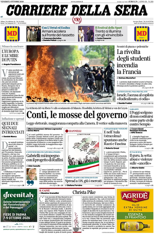 Corriere della Sera prima pagina