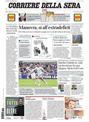 Prima pagina Corriere della Sera di oggi - Quotidiano nazionale