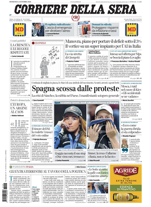Prima pagina Corriere della Sera di oggi - Quotidiano nazionale