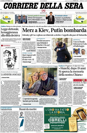 Corriere della Sera prima pagina