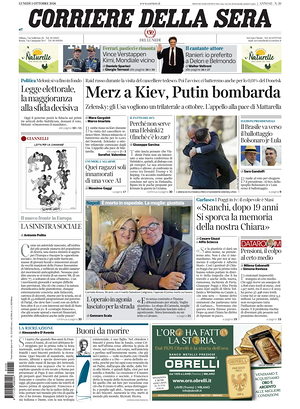 Prima pagina Corriere della Sera di oggi - Quotidiano nazionale