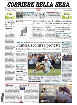 Prima pagina Corriere della Sera di oggi - Quotidiano nazionale