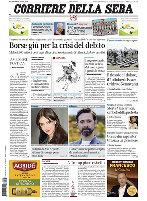 Prima pagina Corriere della Sera di oggi - Quotidiano nazionale