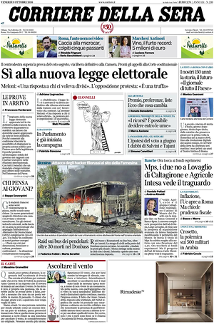 Corriere della Sera prima pagina