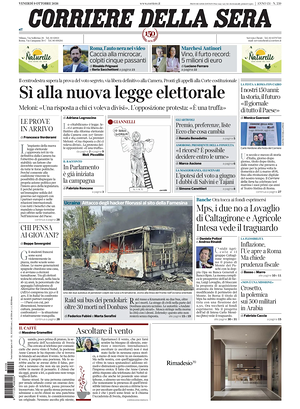 Prima pagina Corriere della Sera di oggi - Quotidiano nazionale