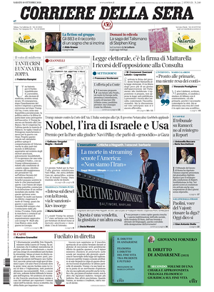 Prima pagina Corriere della Sera di oggi - Quotidiano nazionale