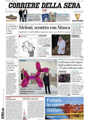 Prima pagina Corriere della Sera di oggi - Quotidiano nazionale