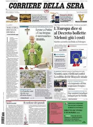 Prima pagina Corriere della Sera di oggi - Quotidiano nazionale