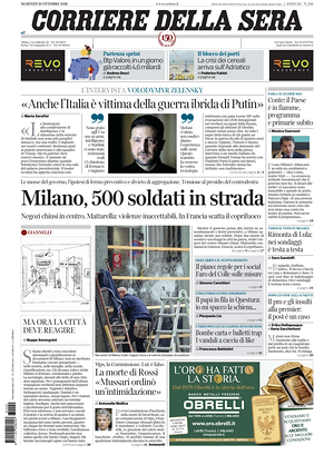 Prima pagina Corriere della Sera di oggi - Quotidiano nazionale