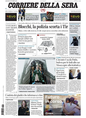 Prima pagina Corriere della Sera di oggi - Quotidiano nazionale