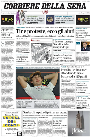 Corriere della Sera prima pagina