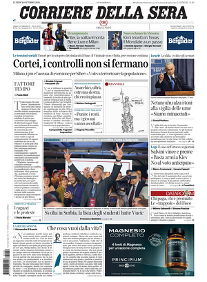 Prima pagina Corriere della Sera di oggi - Quotidiano nazionale