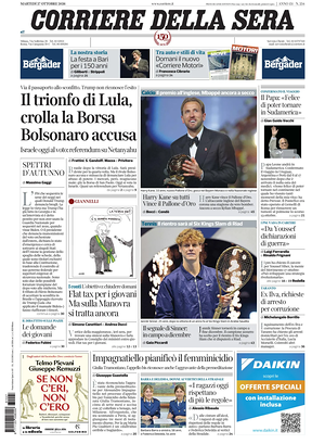 Prima pagina Corriere della Sera di oggi - Quotidiano nazionale