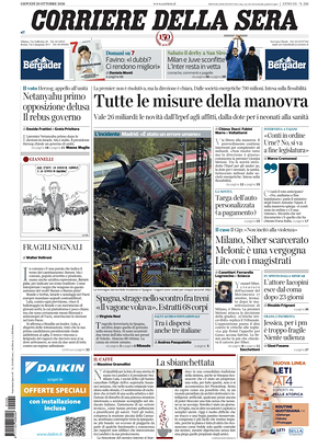 Prima pagina Corriere della Sera di oggi - Quotidiano nazionale