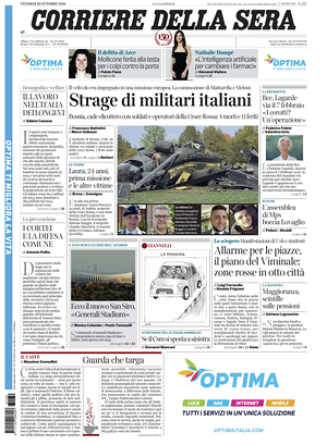 Prima pagina Corriere della Sera di oggi - Quotidiano nazionale