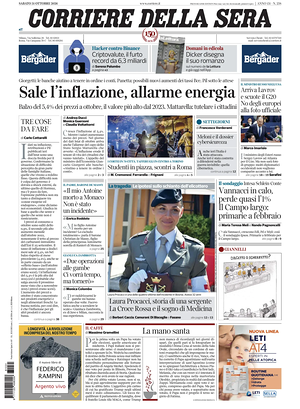 Prima pagina Corriere della Sera di oggi - Quotidiano nazionale