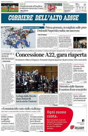 Prima pagina Corriere dell'Alto Adige di oggi - Quotidiano regionale