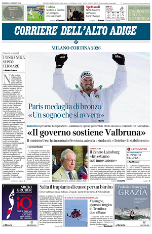 Prima pagina Corriere dell'Alto Adige di oggi - Quotidiano regionale