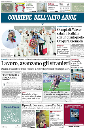 Prima pagina Corriere dell'Alto Adige di oggi - Quotidiano regionale