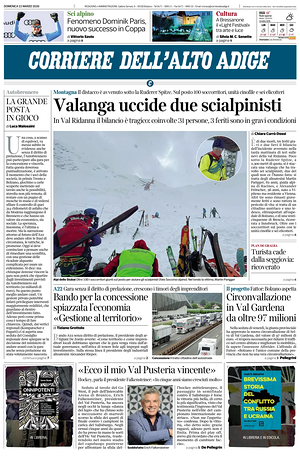 Prima pagina Corriere dell'Alto Adige di oggi - Quotidiano regionale