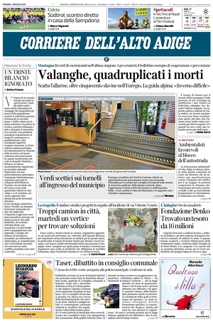 Prima pagina Corriere dell'Alto Adige di oggi - Quotidiano regionale