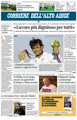 Prima pagina Corriere dell'Alto Adige di oggi - Quotidiano regionale