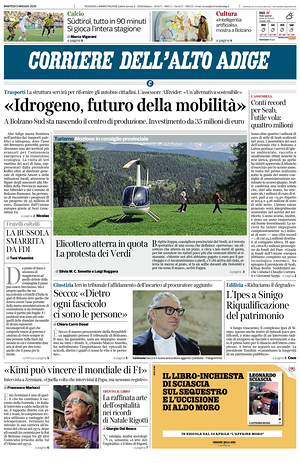 Prima pagina Corriere dell'Alto Adige di oggi - Quotidiano regionale