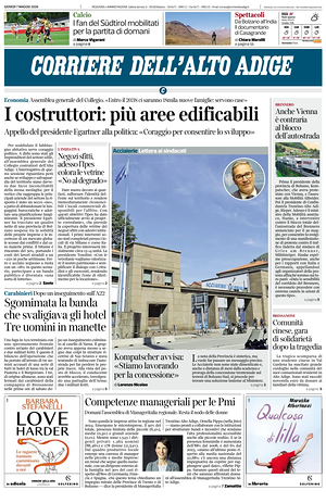 Prima pagina Corriere dell'Alto Adige di oggi - Quotidiano regionale