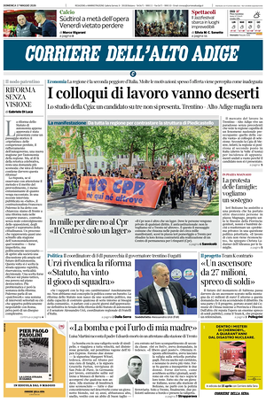 Prima pagina Corriere dell'Alto Adige di oggi - Quotidiano regionale