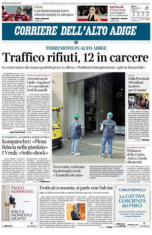Prima pagina Corriere dell'Alto Adige di oggi - Quotidiano regionale