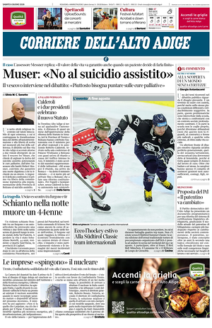 Prima pagina Corriere dell'Alto Adige di oggi - Quotidiano regionale