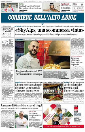 Prima pagina Corriere dell'Alto Adige di oggi - Quotidiano regionale