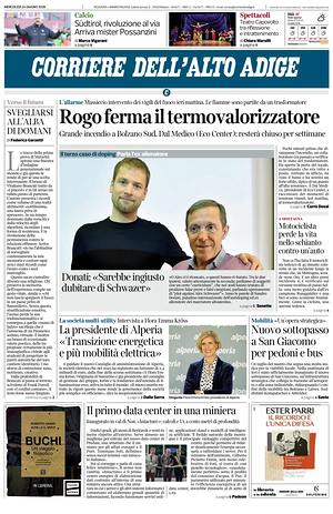 Prima pagina Corriere dell'Alto Adige di oggi - Quotidiano regionale
