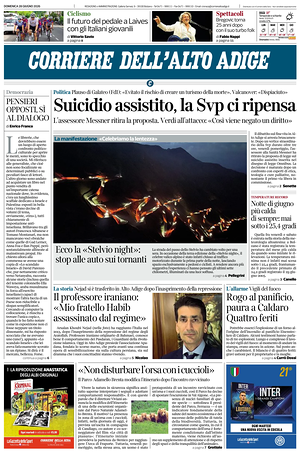 Prima pagina Corriere dell'Alto Adige di oggi - Quotidiano regionale