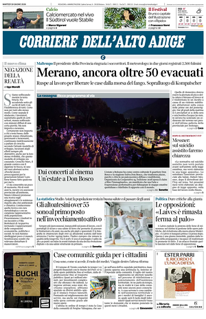 Prima pagina Corriere dell'Alto Adige di oggi - Quotidiano regionale