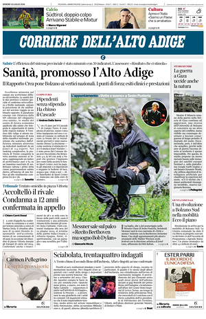 Prima pagina Corriere dell'Alto Adige di oggi - Quotidiano regionale
