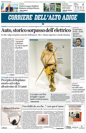 Prima pagina Corriere dell'Alto Adige di oggi - Quotidiano regionale