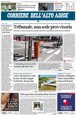 Prima pagina Corriere dell'Alto Adige di oggi - Quotidiano regionale