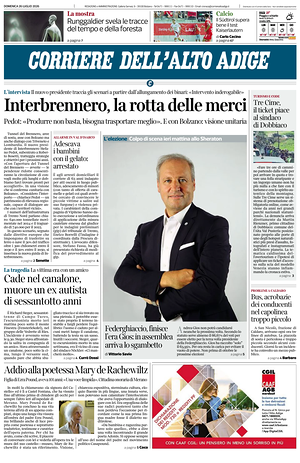 Prima pagina Corriere dell'Alto Adige di oggi - Quotidiano regionale