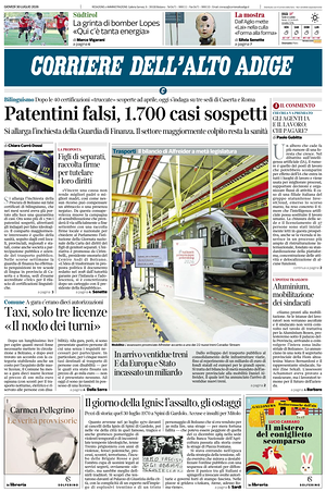 Prima pagina Corriere dell'Alto Adige di oggi - Quotidiano regionale