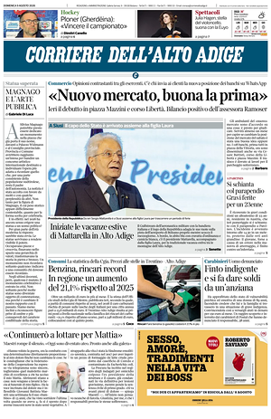 Prima pagina Corriere dell'Alto Adige di oggi - Quotidiano regionale