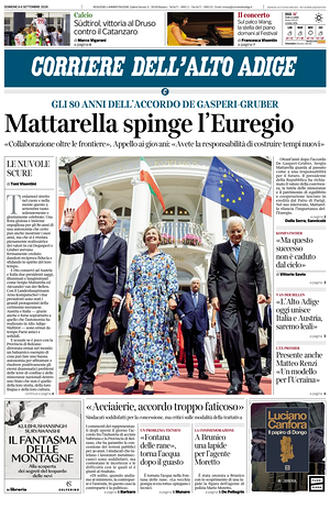 Prima pagina Corriere dell'Alto Adige di oggi - Quotidiano regionale