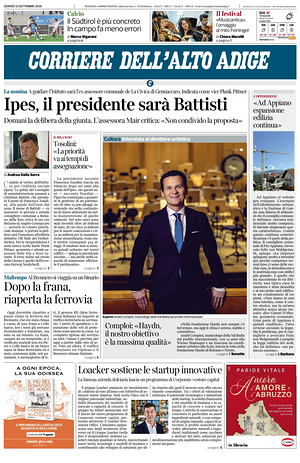 Prima pagina Corriere dell'Alto Adige di oggi - Quotidiano regionale