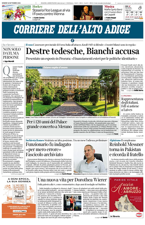 Prima pagina Corriere dell'Alto Adige di oggi - Quotidiano regionale