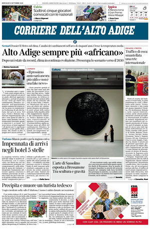 Prima pagina Corriere dell'Alto Adige di oggi - Quotidiano regionale