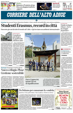 Prima pagina Corriere dell'Alto Adige di oggi - Quotidiano regionale
