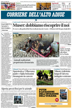 Prima pagina Corriere dell'Alto Adige di oggi - Quotidiano regionale